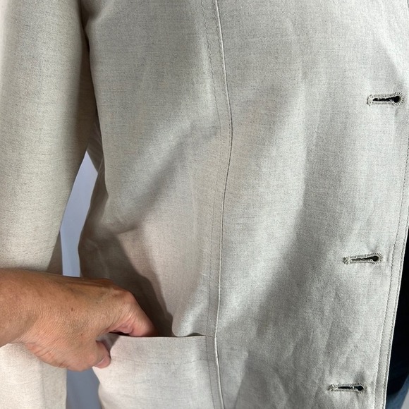 Valerie Stevens Petites Linen khaki blend button down blazer jacket 8P - Picture 3 of 9